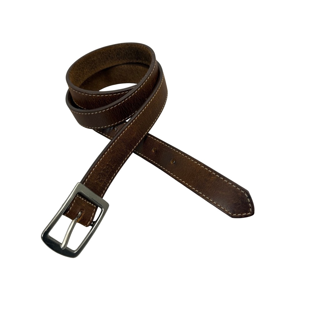 REI Belt Mens Size 38 Brown Leather Contrast Stitch Made in USA Casual Accessory